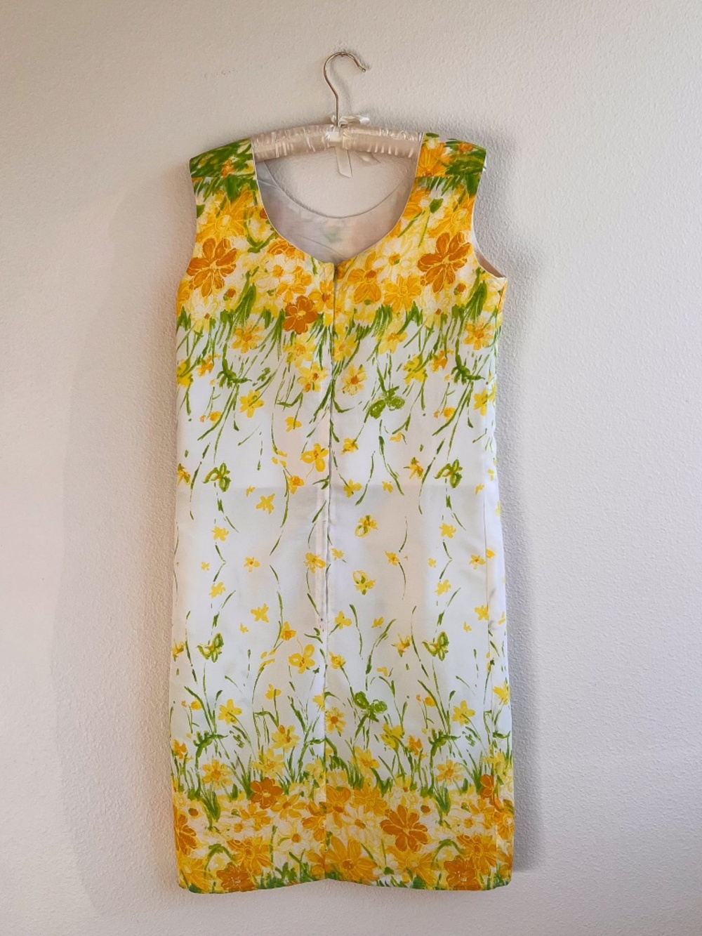 Vintage 1960s Yellow Floral Print Spring Dress (M) - Picture 9 of 13